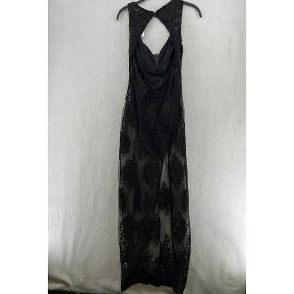 Fashion Nova Finally Blossomed Maxi Dress S Black Floral Lace Mesh See Through - Picture 4 of 12